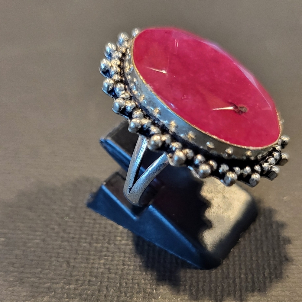 Natural Simulated Ruby Silver Ring - image 4